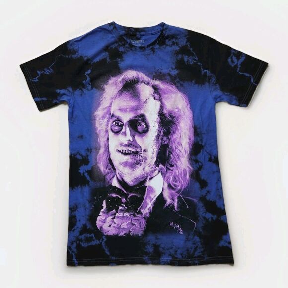 Beetlejuice Other - Beetlejuice Graphic Tee Shirt Black Blue Tie Dye Dual Sided Print Mens S EUC